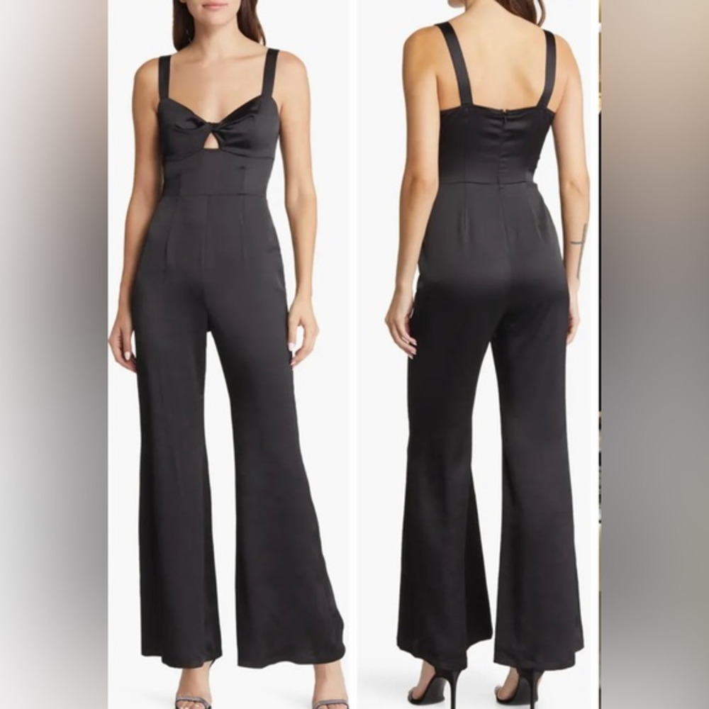 Chelsea28 Twist Detail Black Satin Wide leg Jumpsuit‎ extra large